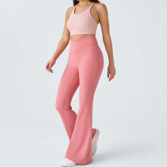 HALARA Pants - NEW Halara Crossover High Waist Super Flare Leggings Back Pocket Pink Size Small